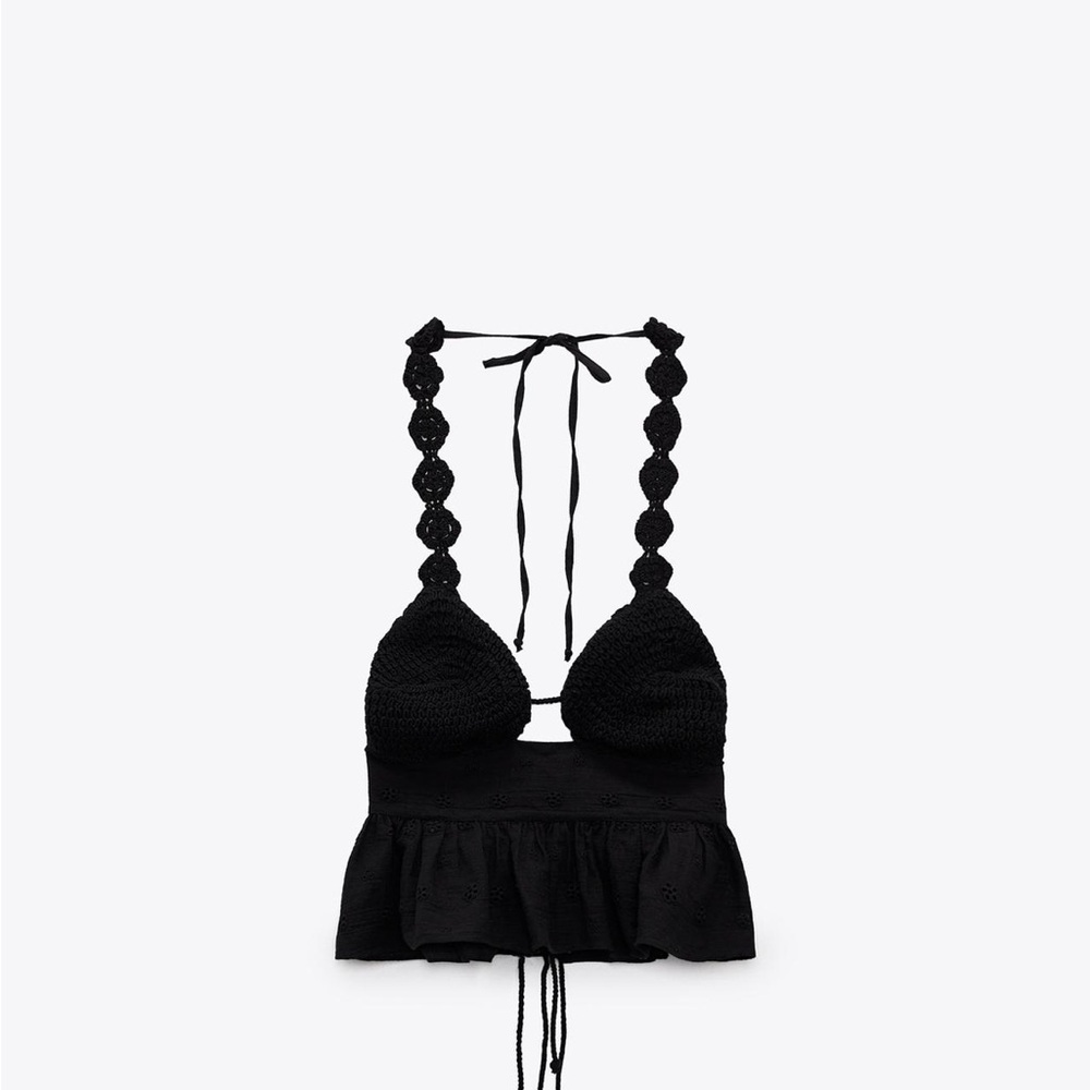 Zara Black Crochet Halter Top